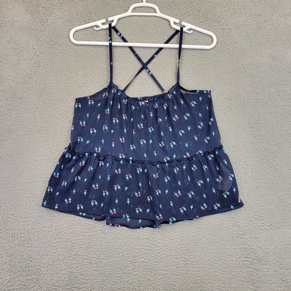 Hollister Women's‎ Shirt Size Large Blue Sheer Chiffon Cropped Spaghetti Strap - Picture 1 of 14